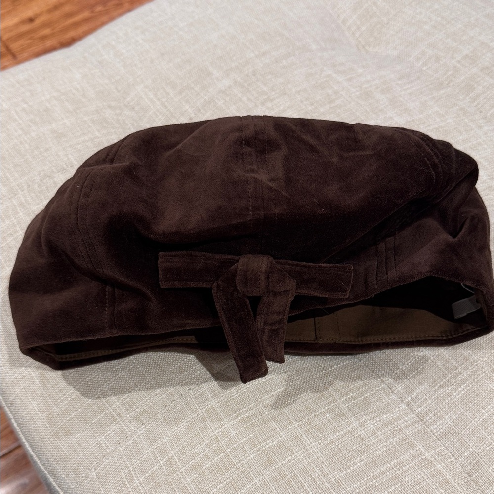 Brown Suede Beret with Bow